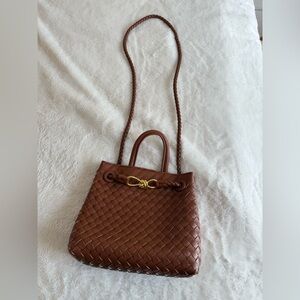 Brown Woven Leather Crossbody Bag